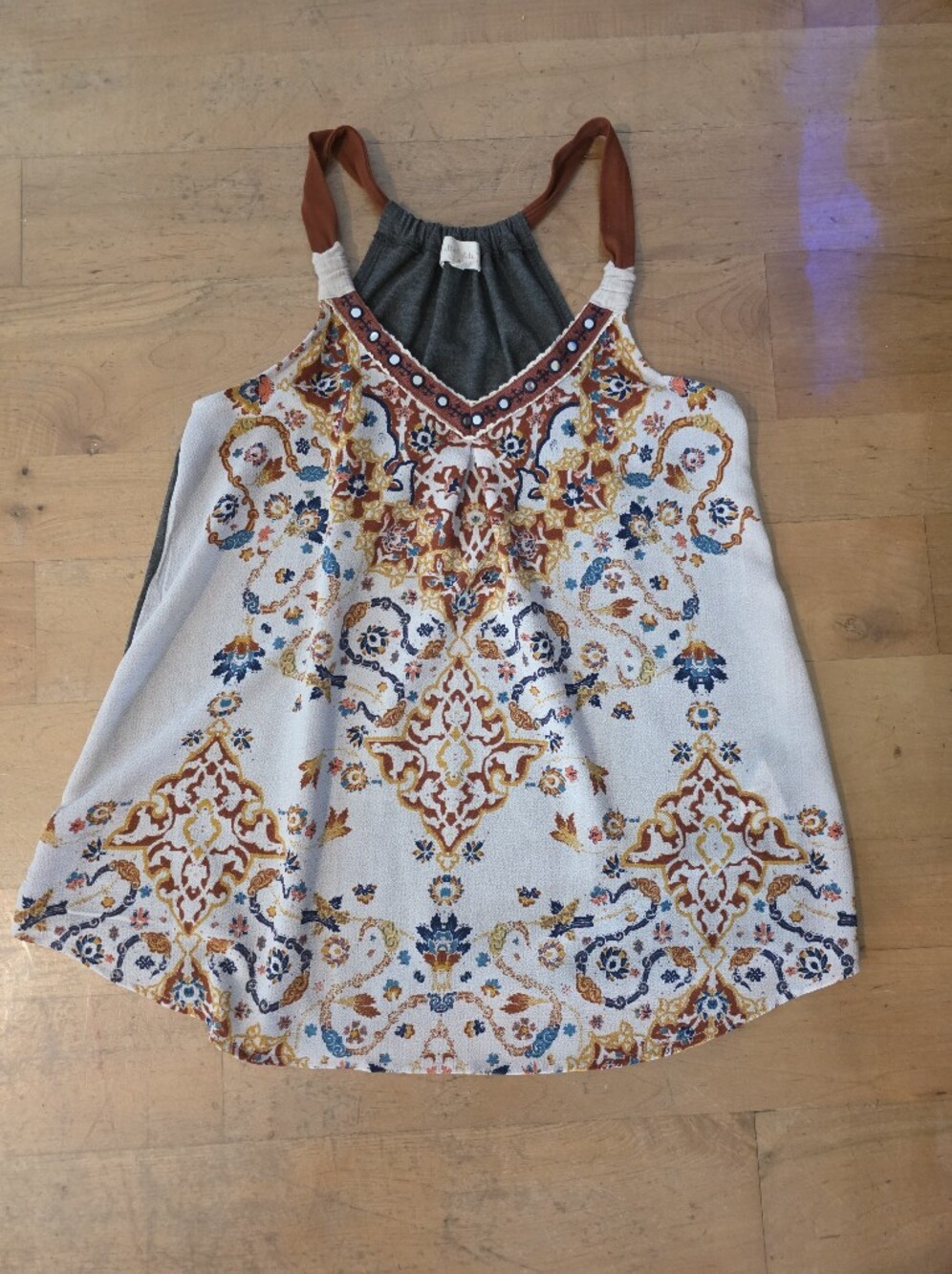 Altar'd State White Tank Top with Rust and Blue Medallion Print
